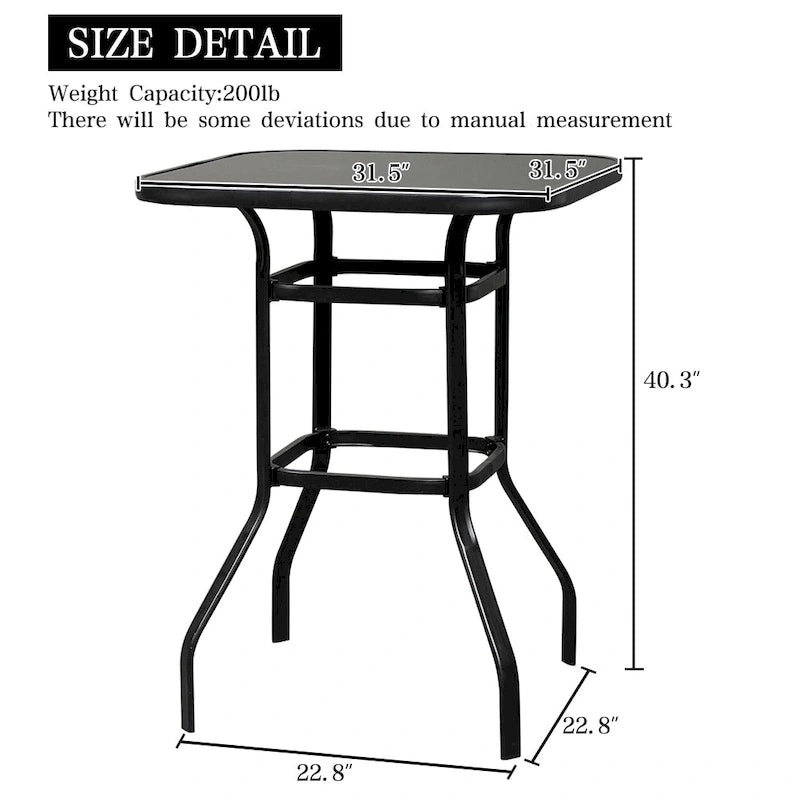 31.5W x 40H Terrassentisch aus Schmiedeeisen und Glas, Stehtischhöhe