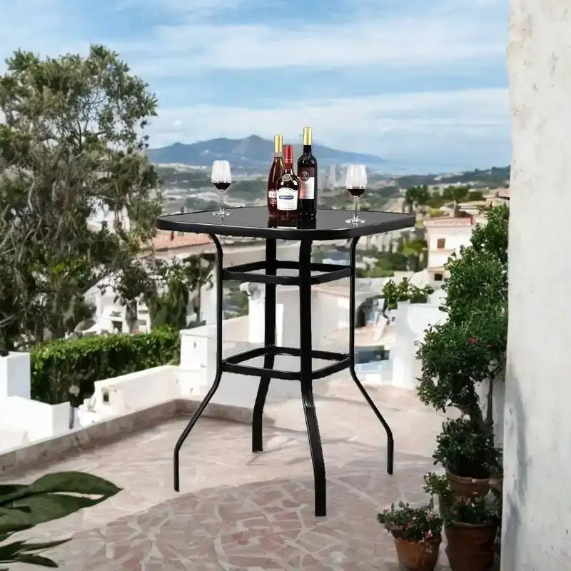 31.5W x 40H Terrassentisch aus Schmiedeeisen und Glas, Stehtischhöhe