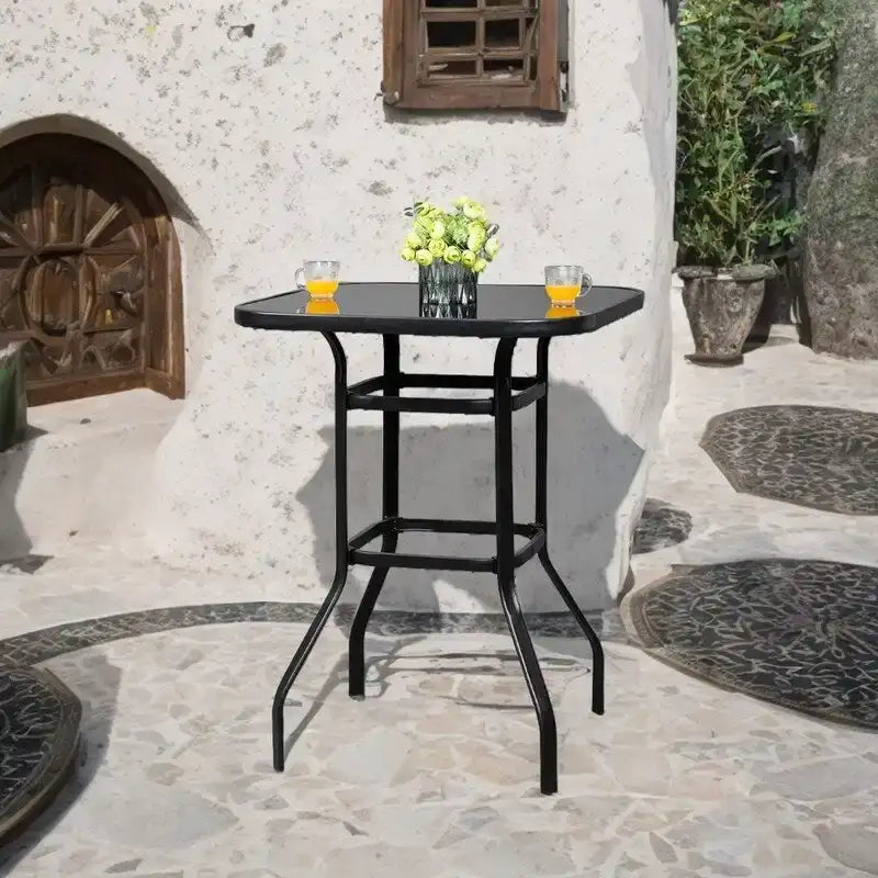 31.5W x 40H Terrassentisch aus Schmiedeeisen und Glas, Stehtischhöhe