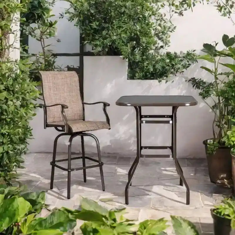 31.5W x 40H Terrassentisch aus Schmiedeeisen und Glas, Stehtischhöhe