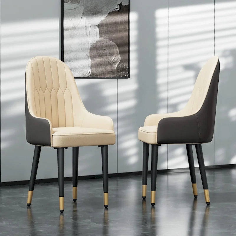 Lot de 2 chaises de salle à manger modernes recouvertes de microfibre et de cuir silicone, pieds en métal - 20.5x19.3x35.5 inch