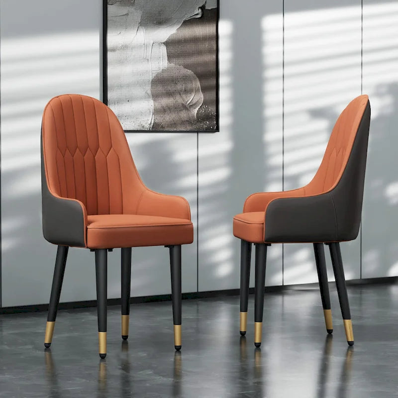 Lot de 2 chaises de salle à manger modernes recouvertes de microfibre et de cuir silicone, pieds en métal - 20.5x19.3x35.5 inch