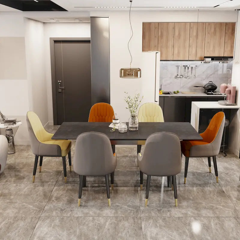 Juego de 2 sillas de comedor modernas tapizadas en microfibra de cuero de silicona, con patas de metal - 20.5x19.3x35.5 inch