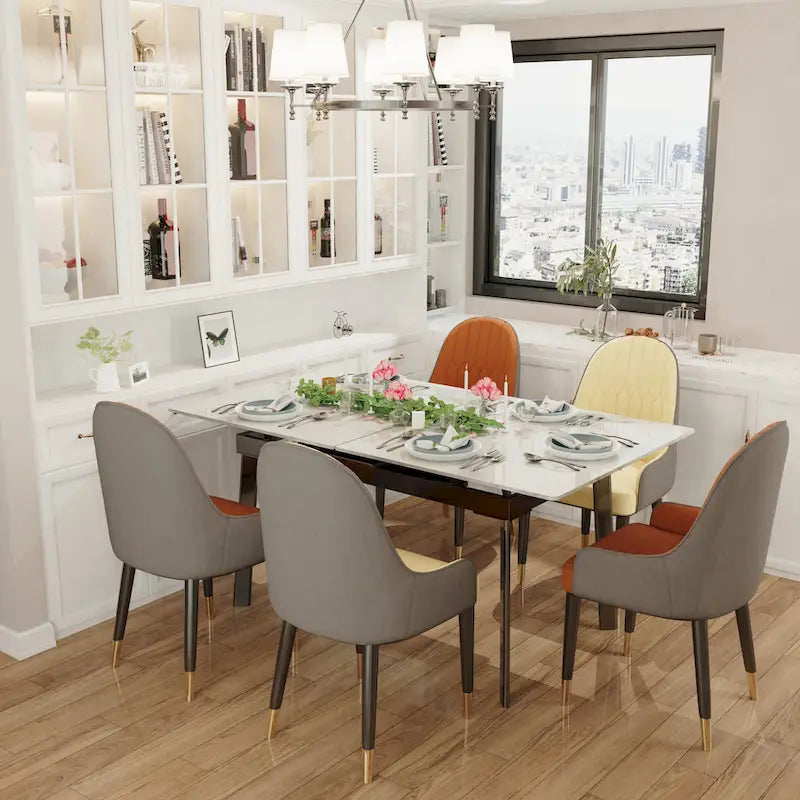 Juego de 2 sillas de comedor modernas tapizadas en microfibra de cuero de silicona, con patas de metal - 20.5x19.3x35.5 inch