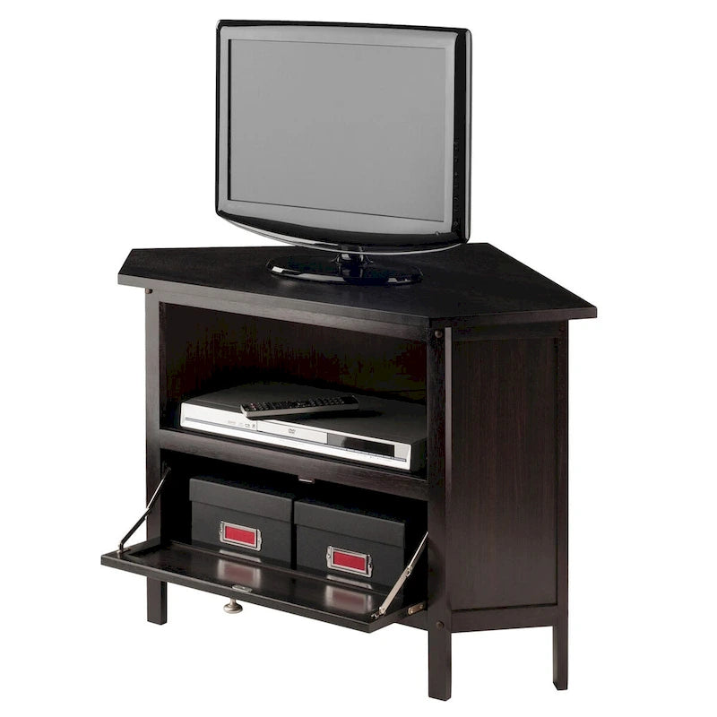 Soporte de esquina para TV y medios, espresso - 34.65 x 23.94 x 22.28 inches