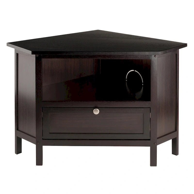 Soporte de esquina para TV y medios, espresso - 34.65 x 23.94 x 22.28 inches