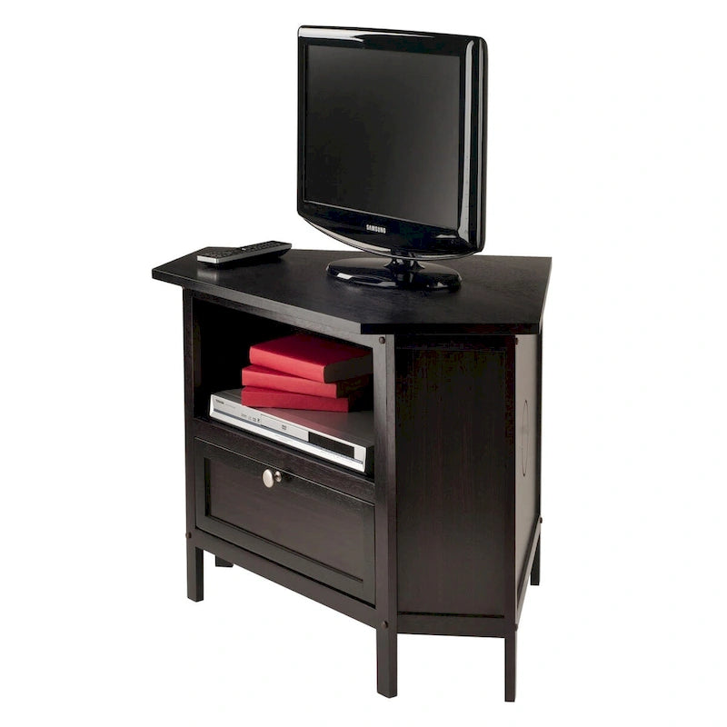 Soporte de esquina para TV y medios, espresso - 34.65 x 23.94 x 22.28 inches