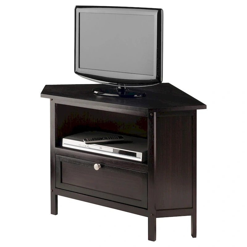 Soporte de esquina para TV y medios, espresso - 34.65 x 23.94 x 22.28 inches