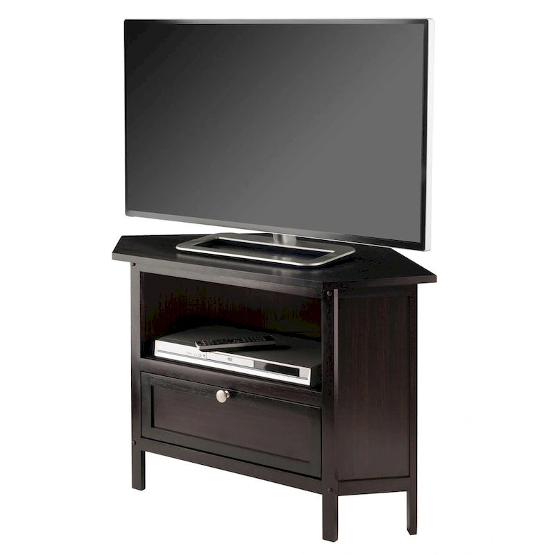 Soporte de esquina para TV y medios, espresso - 34.65 x 23.94 x 22.28 inches