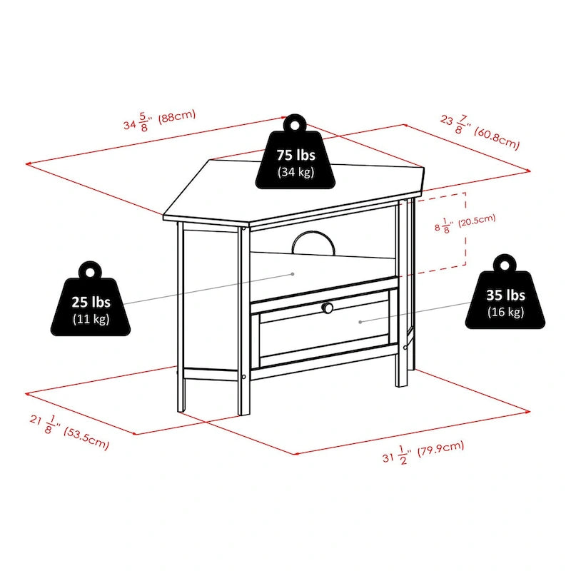 Soporte de esquina para TV y medios, espresso - 34.65 x 23.94 x 22.28 inches