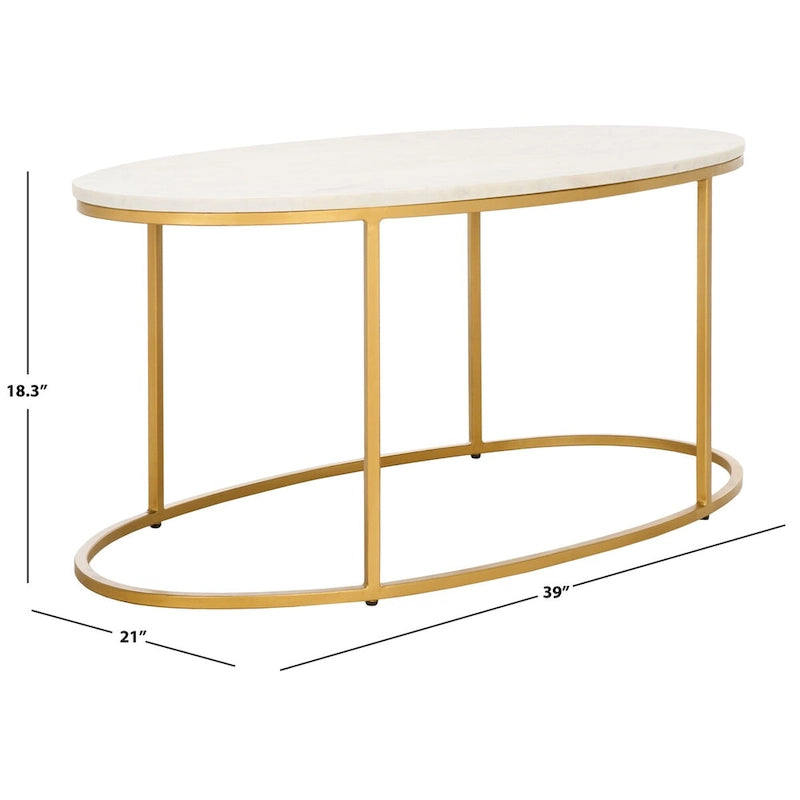 Mesa de centro de mármol (totalmente ensamblada) - 39 In. W x 21 In. D x 18.3 In. H - 39Wx21Dx18H