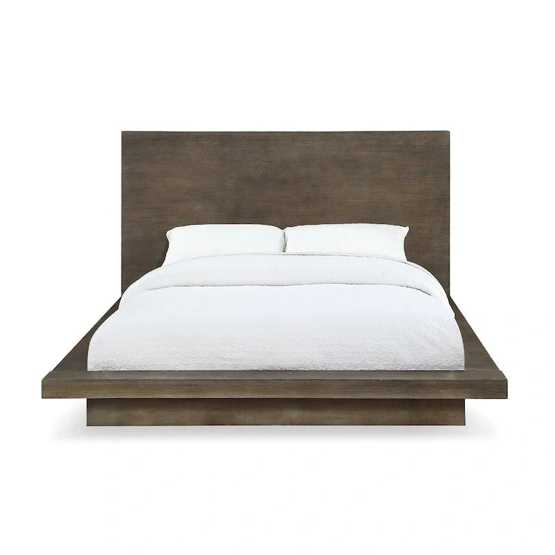 Queen-Size-Plattformbett aus Kiefernholz, Sockel, Antikbraun