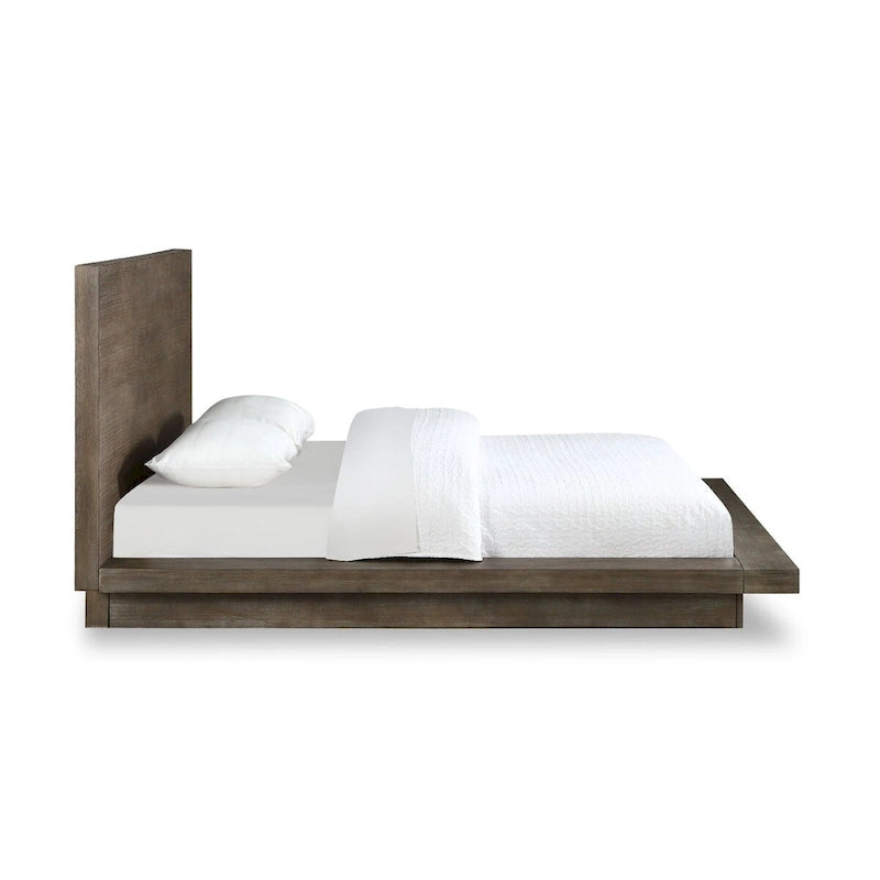 Queen-Size-Plattformbett aus Kiefernholz, Sockel, Antikbraun