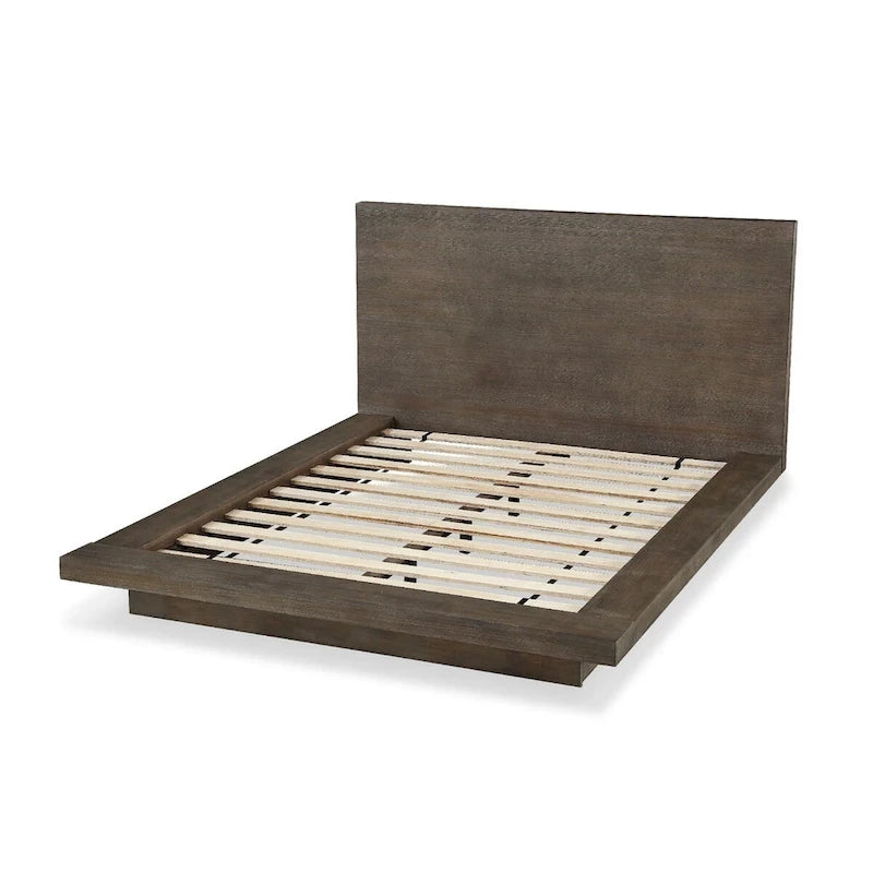 Queen-Size-Plattformbett aus Kiefernholz, Sockel, Antikbraun
