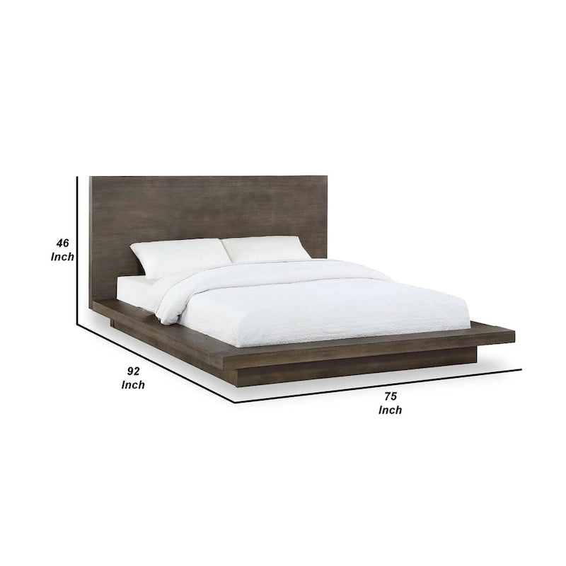 Queen-Size-Plattformbett aus Kiefernholz, Sockel, Antikbraun