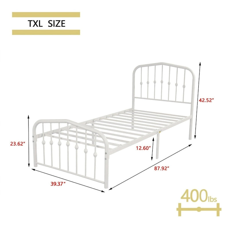 Estructura de cama con plataforma de metal y cabecera vintage