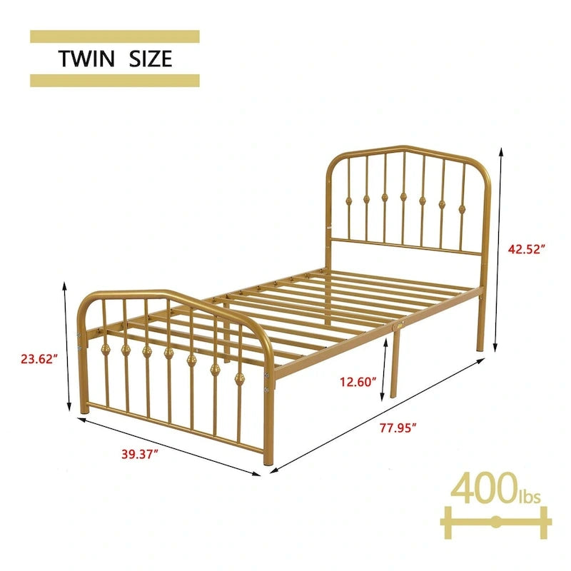 Estructura de cama con plataforma de metal y cabecera vintage