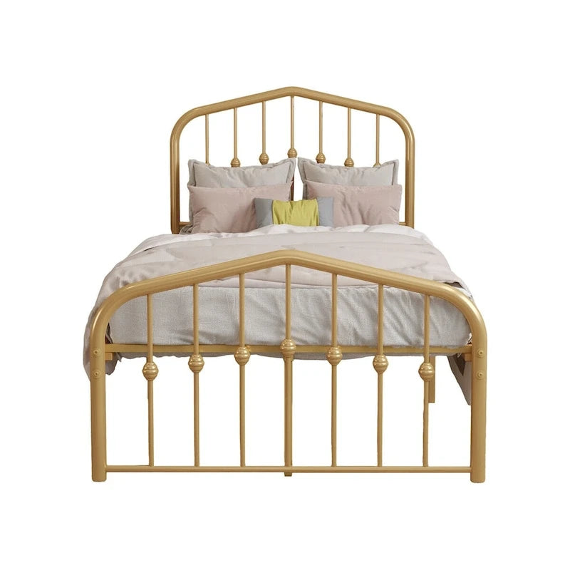 Estructura de cama con plataforma de metal y cabecera vintage