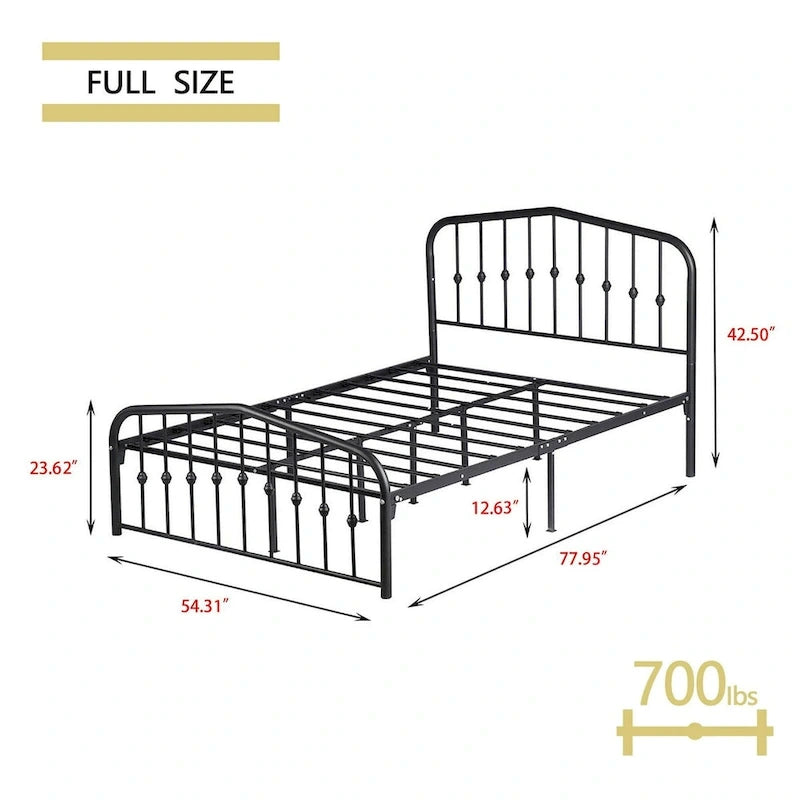 Estructura de cama con plataforma de metal y cabecera vintage