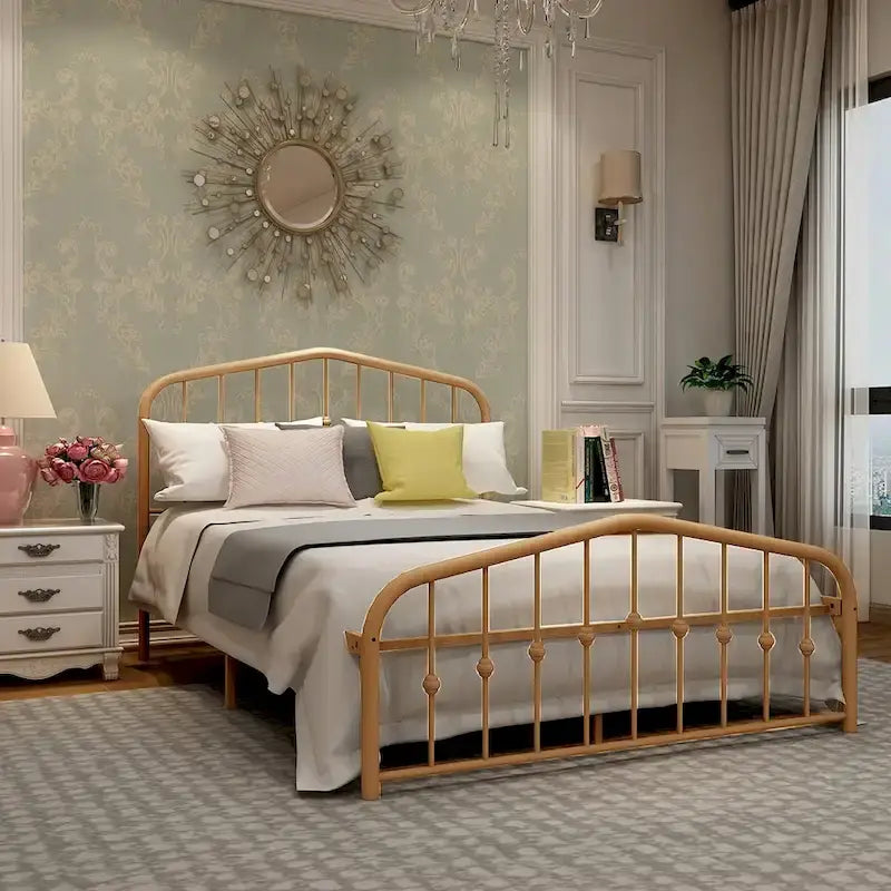 Estructura de cama con plataforma de metal y cabecera vintage