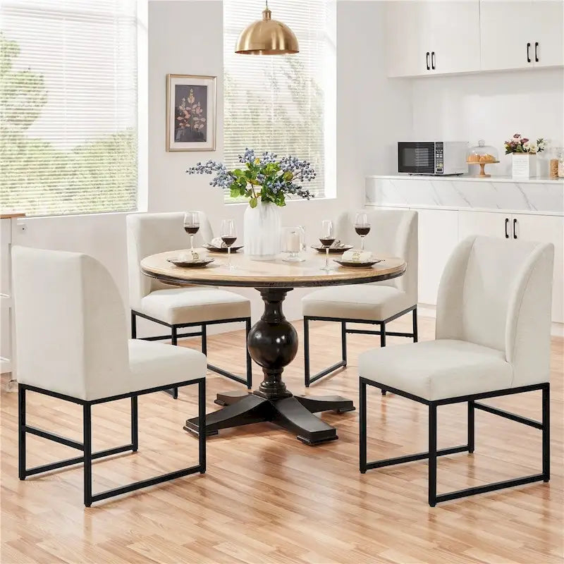 2 moderne gepolsterte Esszimmerstühle mit Metallbeinen, Beige - N/A