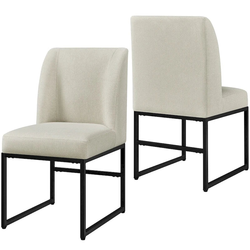 2 sillas de comedor modernas tapizadas con patas de metal, beige - N/A