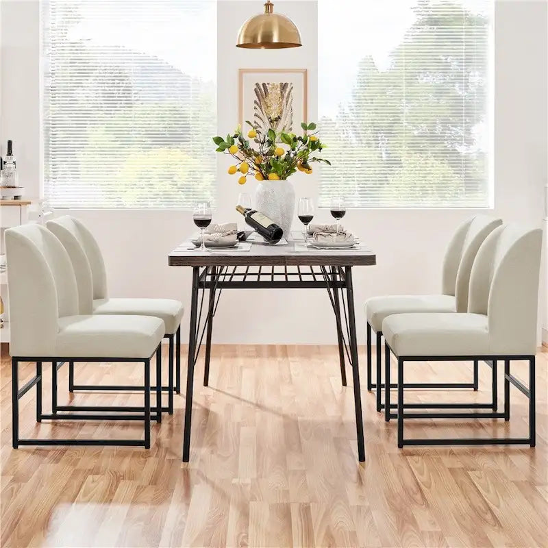 2 moderne gepolsterte Esszimmerstühle mit Metallbeinen, Beige - N/A