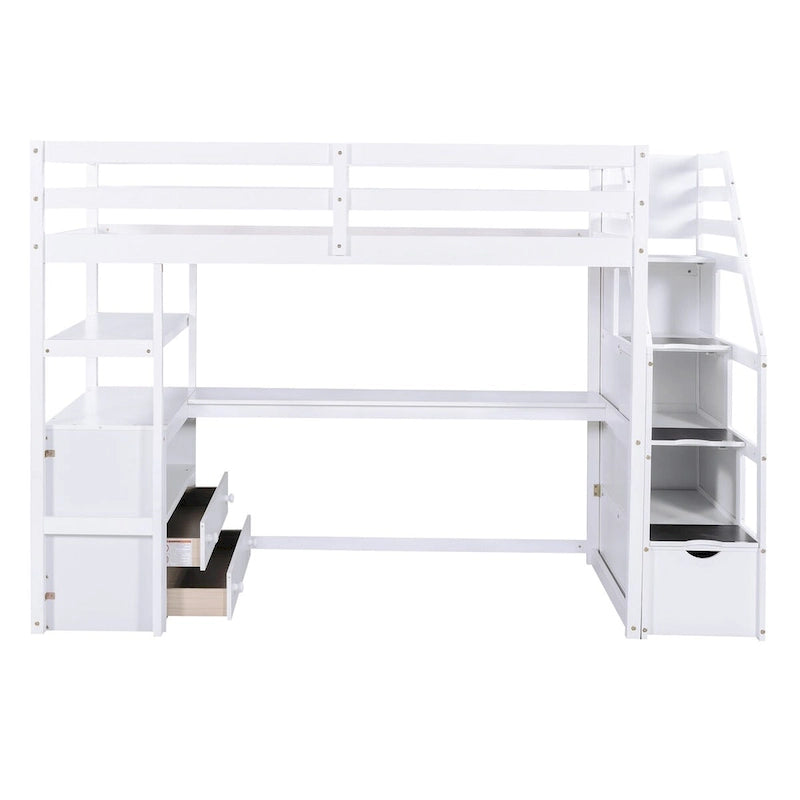 Lit mezzanine une place avec bureau et étagères
