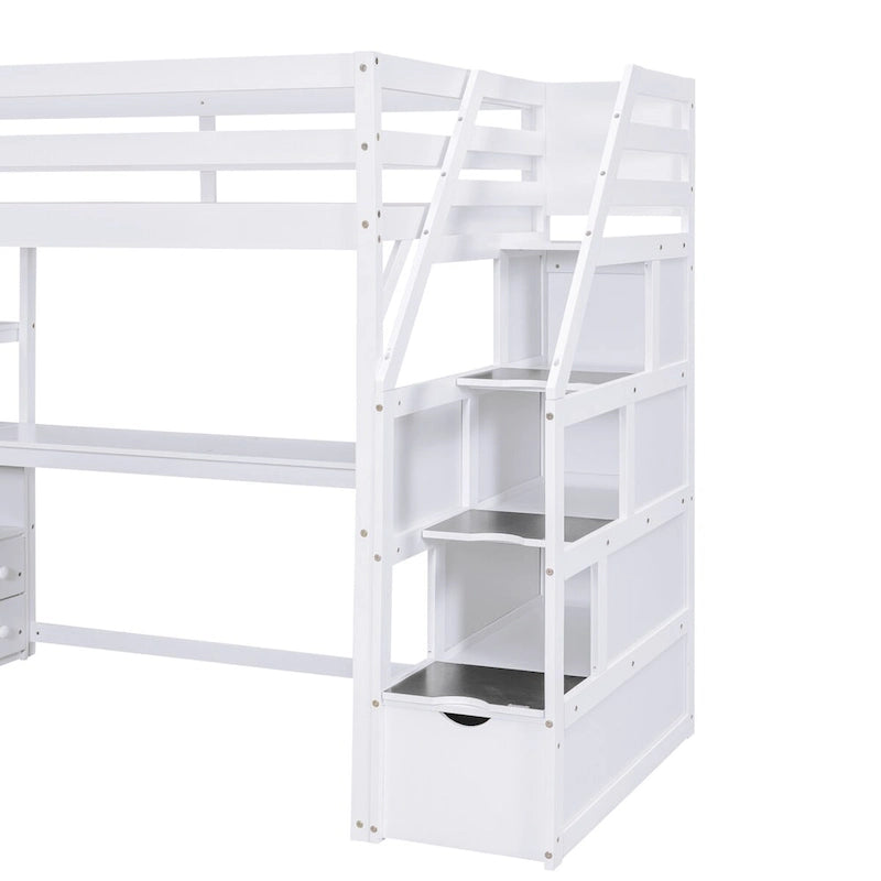Lit mezzanine une place avec bureau et étagères