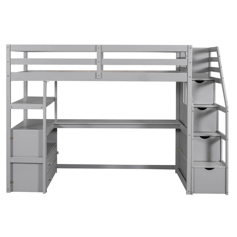 Lit mezzanine une place avec bureau et étagères