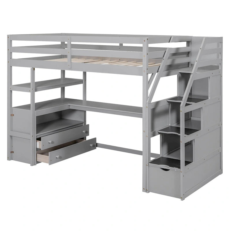 Lit mezzanine une place avec bureau et étagères
