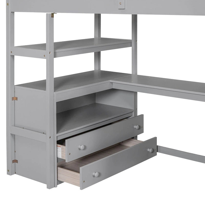 Lit mezzanine une place avec bureau et étagères