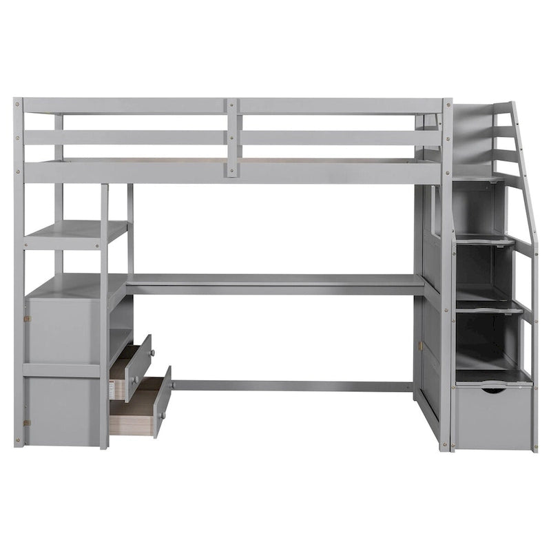 Lit mezzanine une place avec bureau et étagères