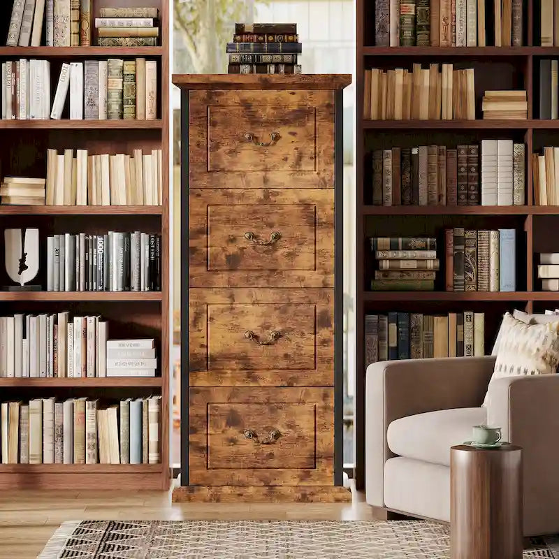 Aktenschrank mit 4 Schubladen fürs Homeoffice, vertikaler Holz-Aktenschrank für A4-/Letter-Format