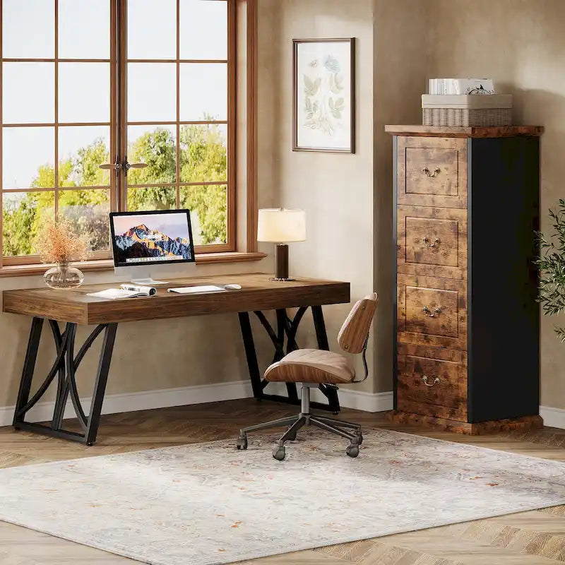 Aktenschrank mit 4 Schubladen fürs Homeoffice, vertikaler Holz-Aktenschrank für A4-/Letter-Format