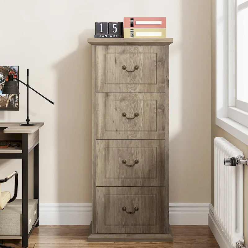 Aktenschrank mit 4 Schubladen fürs Homeoffice, vertikaler Holz-Aktenschrank für A4-/Letter-Format