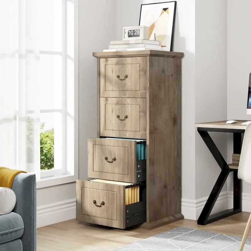 Aktenschrank mit 4 Schubladen fürs Homeoffice, vertikaler Holz-Aktenschrank für A4-/Letter-Format