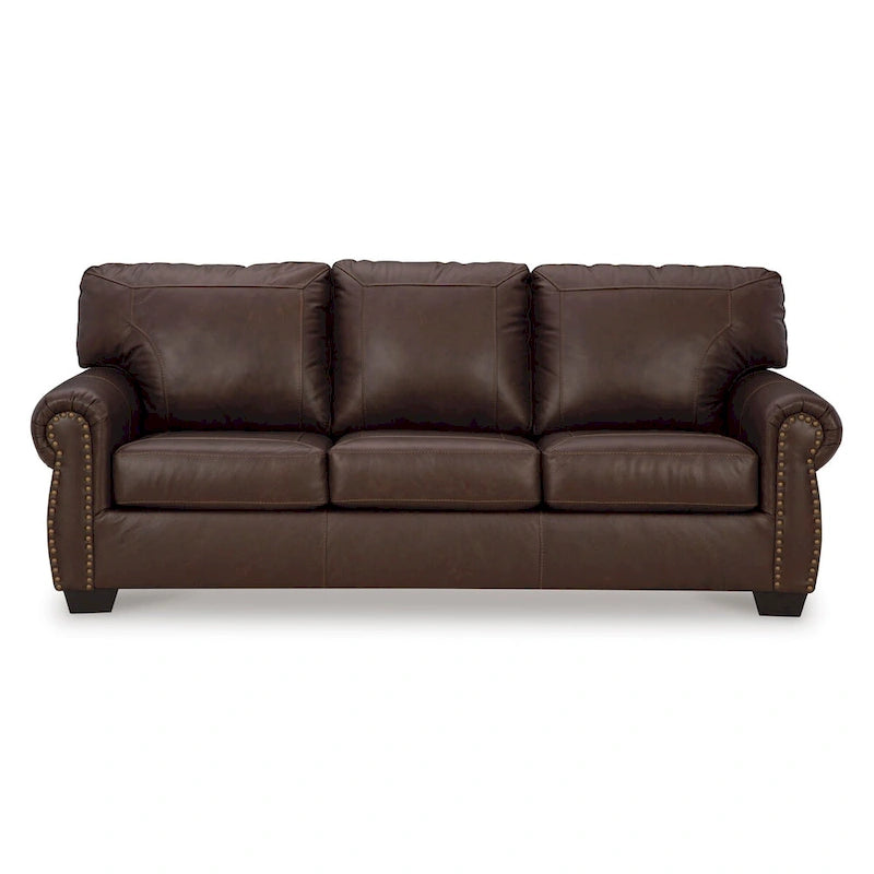 92-Zoll-Sofa mit Nagelkopfverzierung, Sitzkissen und braunem Lederbezug
