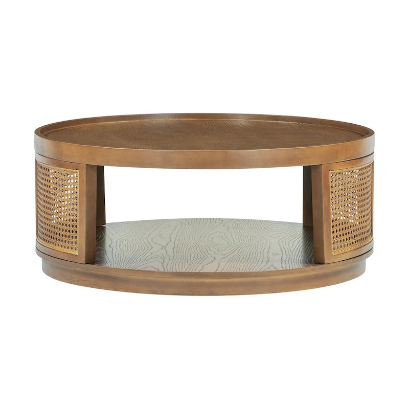 Mesa de centro redonda de ratán con lateral de ratán