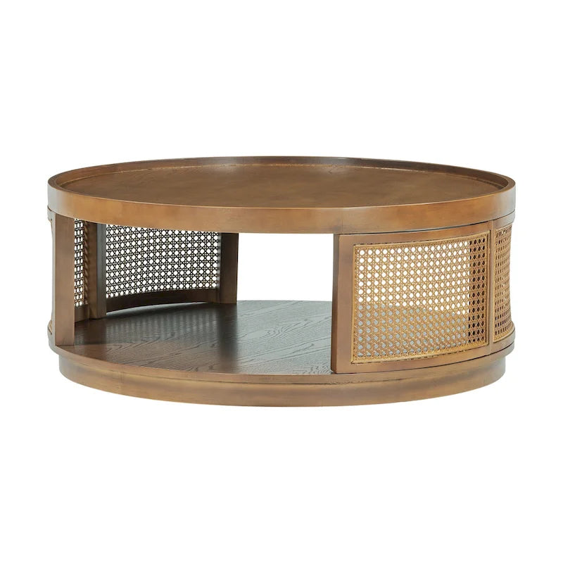 Mesa de centro redonda de ratán con lateral de ratán