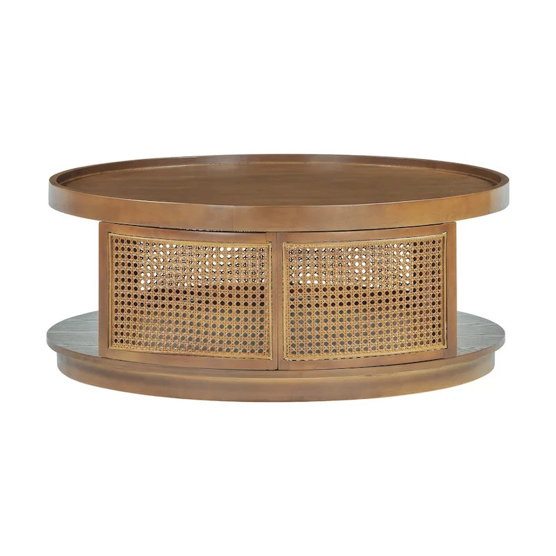 Mesa de centro redonda de ratán con lateral de ratán