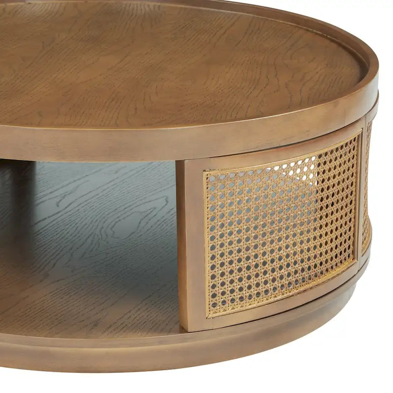 Mesa de centro redonda de ratán con lateral de ratán