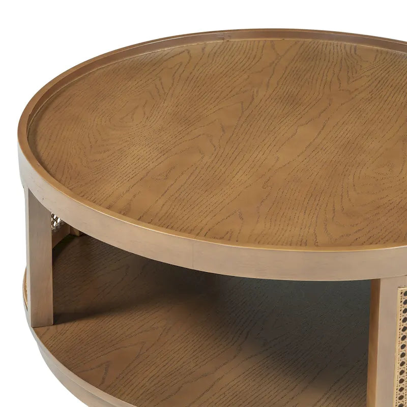 Mesa de centro redonda de ratán con lateral de ratán
