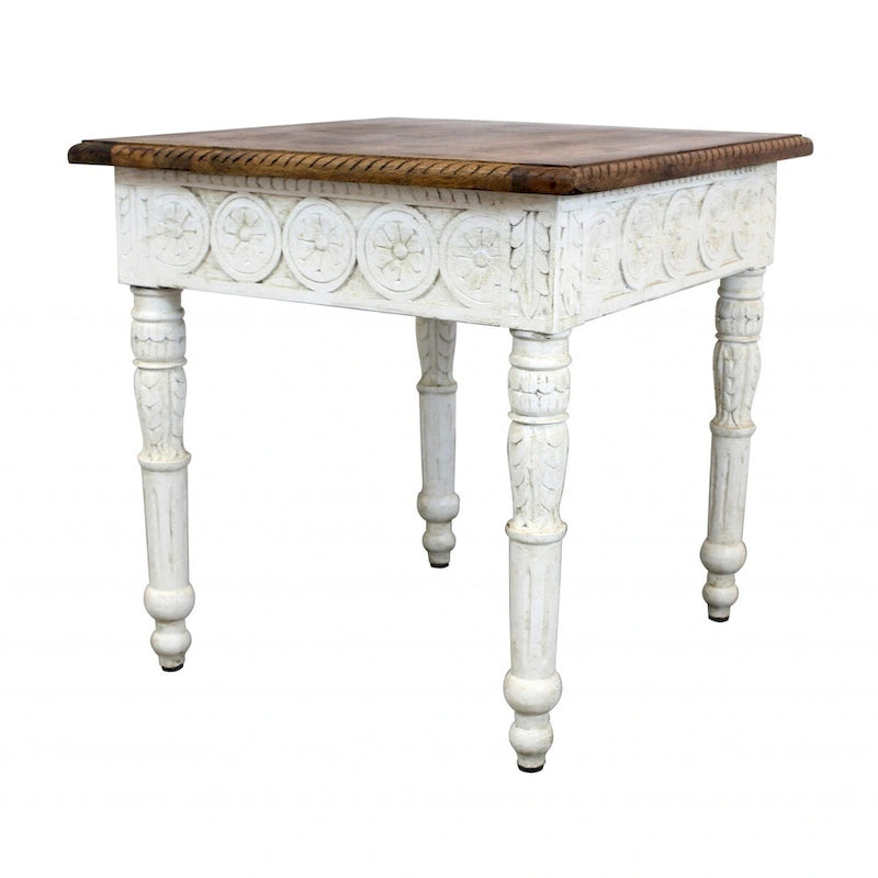24 Elfenbeinfarbener und brauner quadratischer Beistelltisch aus Massivholz - 24