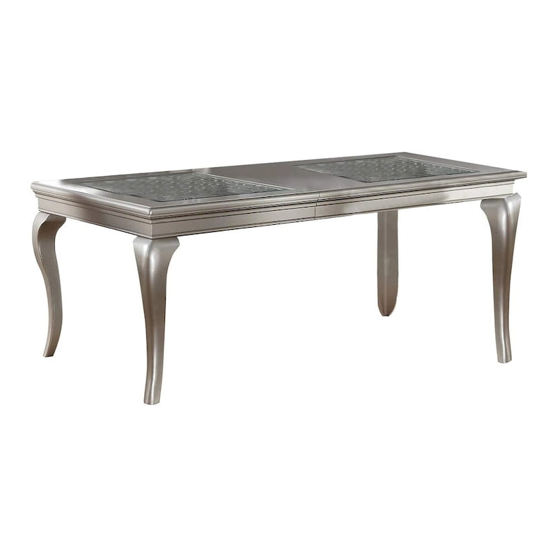 Esstisch, 66-84 Zoll, ausziehbar, für 6 Personen, Glas, Silber, Holz
