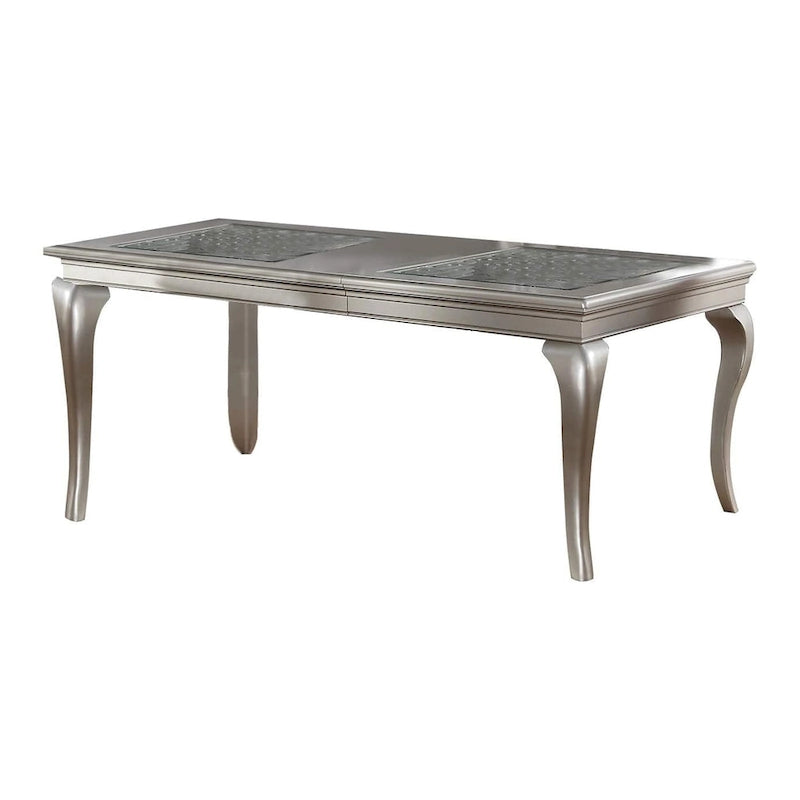 Esstisch, 66-84 Zoll, ausziehbar, für 6 Personen, Glas, Silber, Holz