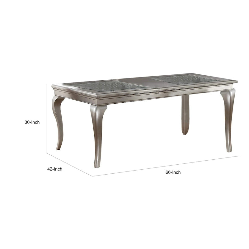 Esstisch, 66-84 Zoll, ausziehbar, für 6 Personen, Glas, Silber, Holz