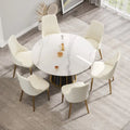 Table à manger ronde en pierre frittée blanche, 53, avec plateau tournant - N/A