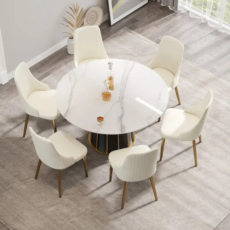 53 weißer runder Esstisch aus gesintertem Stein mit Lazy Susan - N/A
