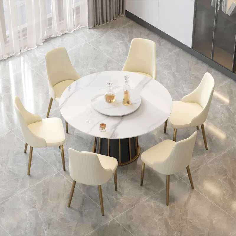 53 weißer runder Esstisch aus gesintertem Stein mit Lazy Susan - N/A